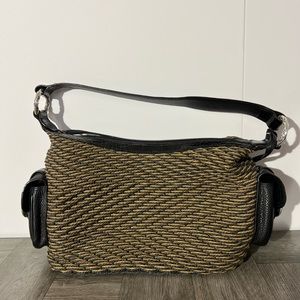 Brighton Basket Weave Tan and Black Saddle Bag Pockets